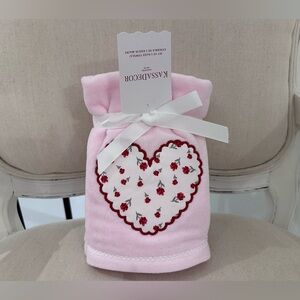 Pink Heart Appliqué Embroidered Hand Towels Shabby Chic by KassaDecor NWT